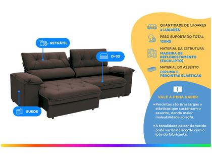 Imagem de Sofá 4 Lugares Retrátil Reclinável Suede Hannover Linoforte