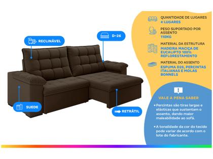Imagem de Sofá 4 Lugares Retrátil Reclinável Suede Veludo Dallas Flexforma Estofados