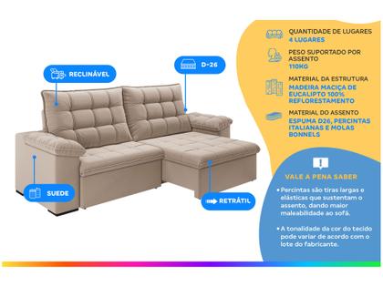 Imagem de Sofá 4 Lugares Retrátil Reclinável Suede Veludo Dallas Flexforma Estofados