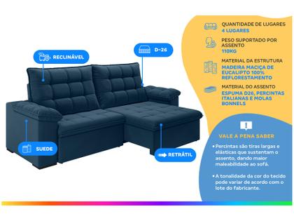 Imagem de Sofá 4 Lugares Retrátil Reclinável Suede Veludo Dallas Flexforma Estofados