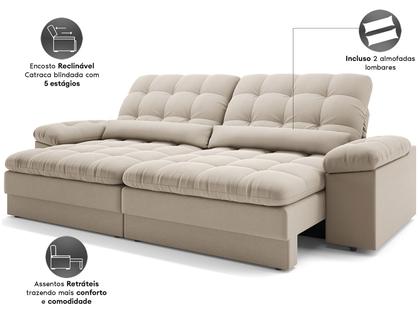 Imagem de Sofá 4 Lugares Retrátil Reclinável Velosuede Cristal Next Sofás