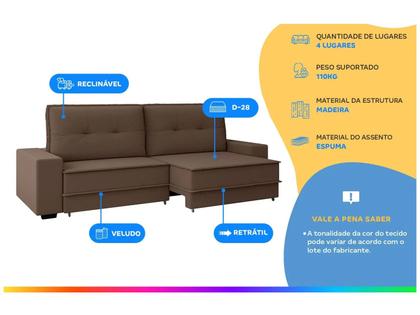 Imagem de Sofá 4 Lugares Retrátil Reclinável Veludo Texas Besthouse