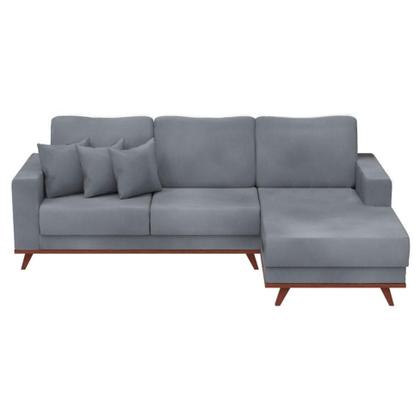Imagem de Sofá 4 Lugares Sape com Chaise Direito Veludo Cinza