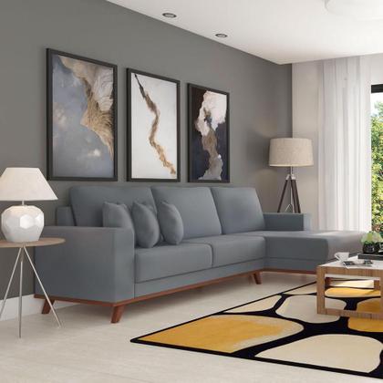 Imagem de Sofá 4 Lugares Sape com Chaise Direito Veludo Cinza