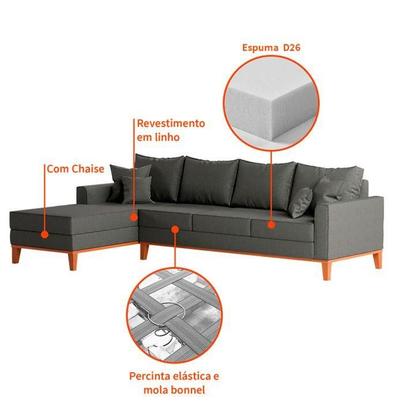 Imagem de Sofá 4 Lugares Tupiza Com Chaise Esquerdo Linho Grafite