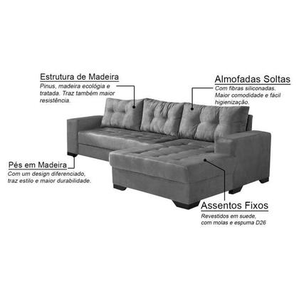 Sofá 5 Lugares Gordes com Chaise Direito Suede Cinza - Mobly Imagem de Sofá 5 Lugares Gordes com Chaise Direito Suede Cinza
