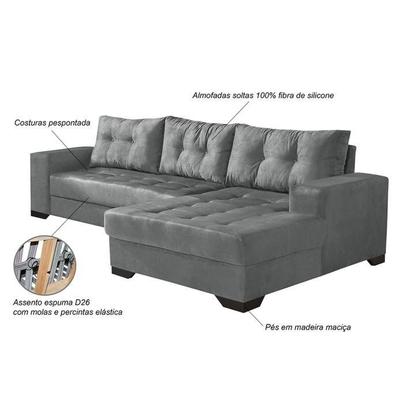 Sofá 5 Lugares Gordes com Chaise Direito Suede Cinza - Mobly Imagem de Sofá 5 Lugares Gordes com Chaise Direito Suede Cinza
