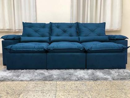 Sofá 5 Lugares Retrátil e Reclinável 2,70 metros Alpoim Estofados Azul 206 Athenas Imagem de Sofá 5 Lugares Retrátil e Reclinável 2,70 metros Alpoim Estofados Azul 206 Athenas