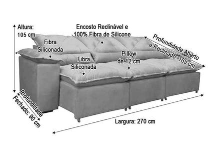 Imagem de Sofá 5 Lugares Retrátil e Reclinável 2,70 metros Alpoim Estofados Marrom 200 Athenas