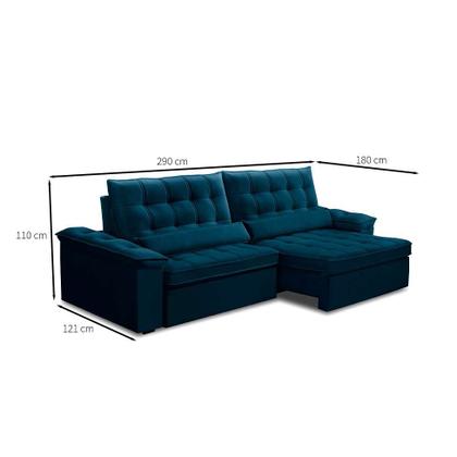 Imagem de Sofá 5 Lugares Retrátil e Reclinável Firenze Veludo Azul