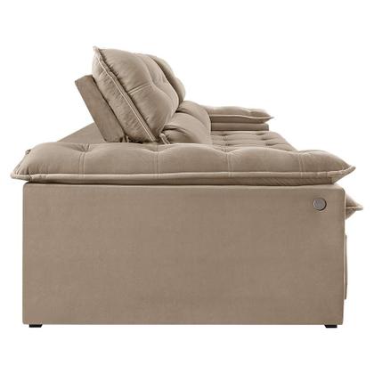 Sofá 5 Lugares Retrátil e Reclinável Jobi com USB Veludo Bege Natural 297 cm - Estofart Imagem de Sofá 5 Lugares Retrátil e Reclinável Jobi com USB Veludo Bege Natural 297 cm