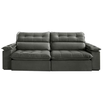 Sofá 5 Lugares Retrátil e Reclinável Jobi com USB Veludo Cinza 297 cm - Estofart Imagem de Sofá 5 Lugares Retrátil e Reclinável Jobi com USB Veludo Cinza 297 cm