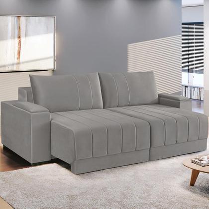 Imagem de Sofá 5 Lugares Retrátil Línea Veludo Cinza Claro 290cm