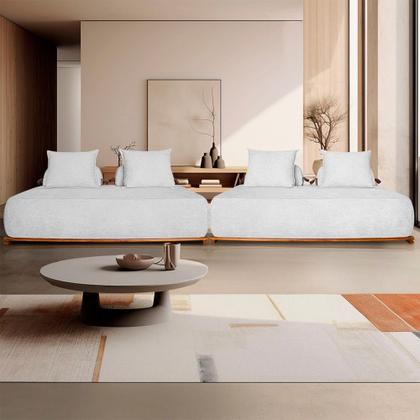 Imagem de Sofá 6 Lugares Ilha 2 Módulos 220cm Viero S06 Bouclê Branco - Mpozenato