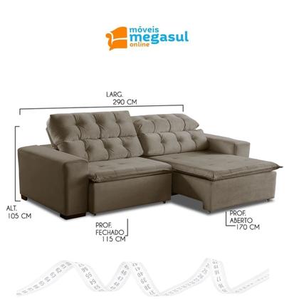 Imagem de Sofá 6 Lugares Retrátil e Reclinável Alasca 290 Cm Pillow Veludo Marrom/Cinza MegaSul