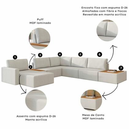 Imagem de Sofá Agatha Canto Com Chaise Pés Em Madeira Design Moderno