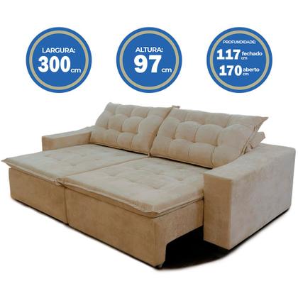 Imagem de Sofá Amazonas 3 metros Retrátil com Molas Suede Veludo Light Castor - Sofá na Web