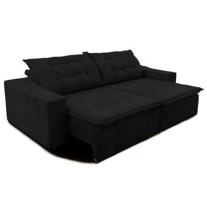 Imagem de Sofá Amazonas 3 metros Retrátil com Molas Suede Veludo Light Preto - Sofá na Web