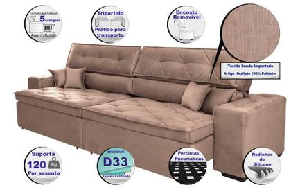 Imagem de Sofá Austin. 3,02m Retrátil, Reclinável com Molas no Assento e Almofadas, Tecido Suede Grafite