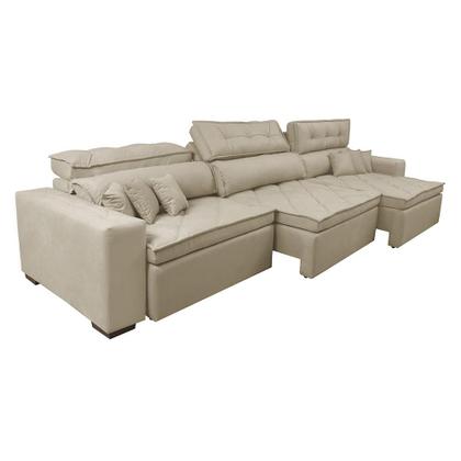 Imagem de Sofá Austin 3,22m Retrátil, Reclinável com Molas no Assento e Almofadas, Tecido Suede Bege
