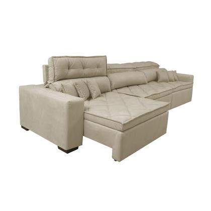 Imagem de Sofá Austin 3,22m Retrátil, Reclinável com Molas no Assento e Almofadas, Tecido Suede Bege
