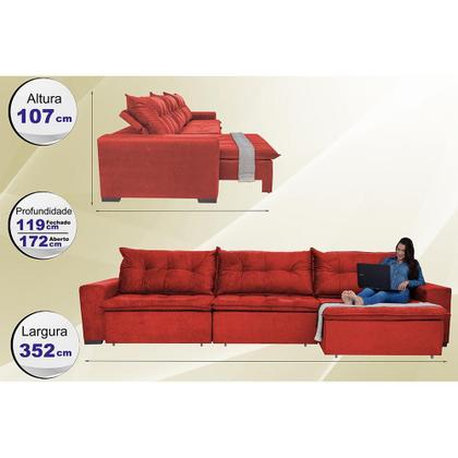 Imagem de Sofá Austrália. 3,52 Mts Retrátil, Reclinável Com Molas e Pillow no Assento Tecido Suede
