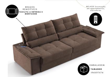 Imagem de Sofá Bariloche 2,40m (L) com Carregador USB Retrátil e Reclinável