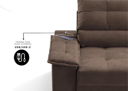 Imagem de Sofá Bariloche 2,40m (L) com Carregador USB Retrátil e Reclinável
