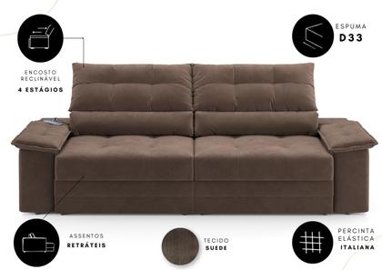 Imagem de Sofá Bariloche 2,40m (L) com Carregador USB Retrátil e Reclinável