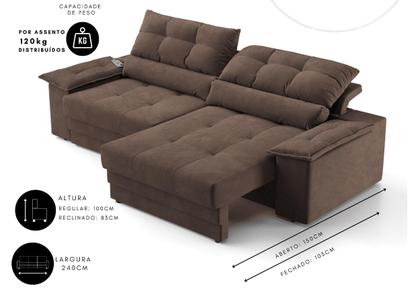 Imagem de Sofá Bariloche 2,40m (L) com Carregador USB Retrátil e Reclinável