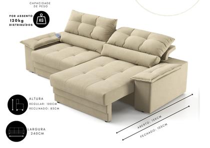 Imagem de Sofá Bariloche 2,40m (L) com Carregador USB Retrátil e Reclinável