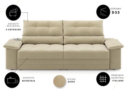 Imagem de Sofá Bariloche 2,40m (L) com Carregador USB Retrátil e Reclinável