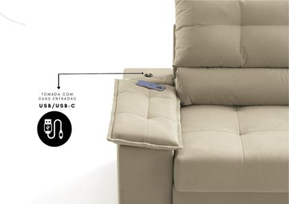 Imagem de Sofá Bariloche 2,40m (L) com Carregador USB Retrátil e Reclinável