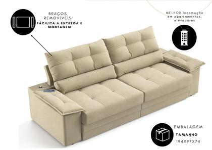 Imagem de Sofá Bariloche 2,40m (L) com Carregador USB Retrátil e Reclinável