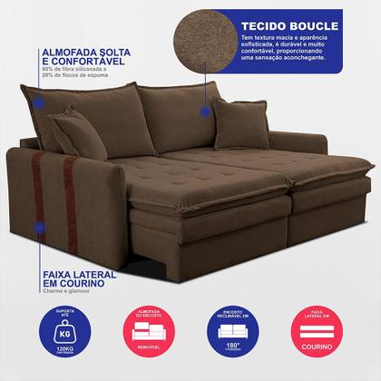 Imagem de Sofá Baú Sem Caixa Retrátil 1,80m SoftGel Bonnie Boucle Marrom Cama inBox