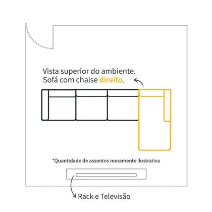 Imagem de Sofá Beny com Chaise Direita, 2,60x1,40m, 4 Lugares, Linho, Base em Madeira.