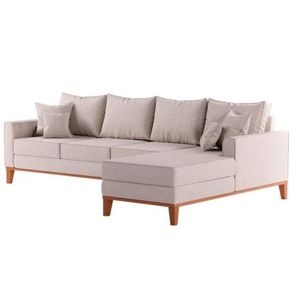 Imagem de Sofá Beny com Chaise Direita, 2,60x1,40m, 4 Lugares, Linho, Base em Madeira.