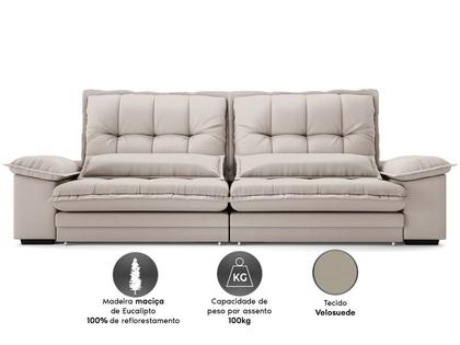 Imagem de Sofá Bergamo 2,10m Assento Retrátil e Reclinável Velosuede Areia - NETSOFAS