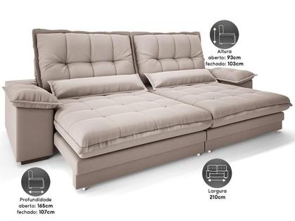 Imagem de Sofá Bergamo 2,10m Assento Retrátil e Reclinável Velosuede Bege - NETSOFAS