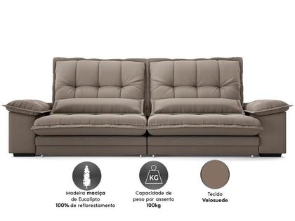 Imagem de Sofá Bergamo 2,10m Assento Retrátil e Reclinável Velosuede Capuccino - NETSOFAS