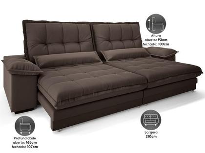 Imagem de Sofá Bergamo 2,10m Assento Retrátil e Reclinável Velosuede Chocolate - NETSOFAS