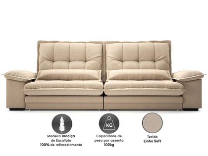 Imagem de Sofá Bergamo 2,10m Retrátil e Reclinável Linho Soft Bege - NETSOFAS