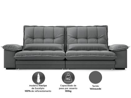 Imagem de Sofá Bergamo 2,30m Assento Retrátil e Reclinável Velosuede Grafite - NETSOFAS