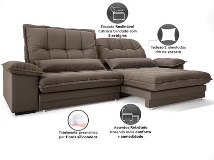 Imagem de Sofá Bergamo 2,30m Assento Retrátil e Reclinável Velosuede Marrom - NETSOFAS