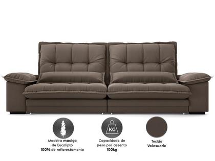 Imagem de Sofá Bergamo 2,30m Assento Retrátil e Reclinável Velosuede Marrom - NETSOFAS