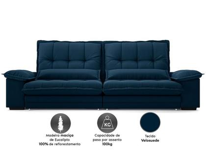 Imagem de Sofá Bergamo 2,30m Assento Retrátil e Reclinável Velosuede Petróleo - NETSOFAS