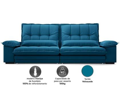 Imagem de Sofá Bergamo 2,30m Assento Retrátil e Reclinável Velosuede Royal - NETSOFAS