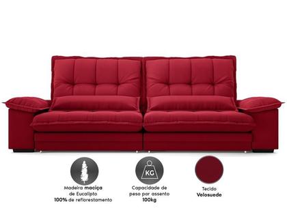 Imagem de Sofá Bergamo 2,30m Assento Retrátil e Reclinável Velosuede Vermelho - NETSOFAS
