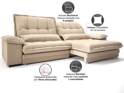 Imagem de Sofá Bergamo 2,30m Retrátil e Reclinável Linho Soft Bege - NETSOFAS