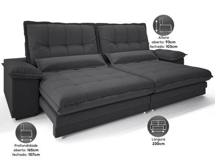 Imagem de Sofá Bergamo 2,30m Retrátil e Reclinável Linho Soft Grafite - NETSOFAS